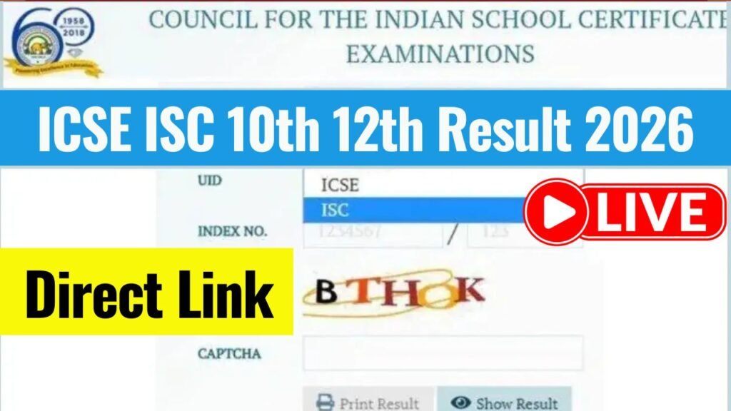 ICSE ISC 10th 12th Result 2026 LIVE